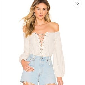 Superdown off the shoulder lace up bodysuit